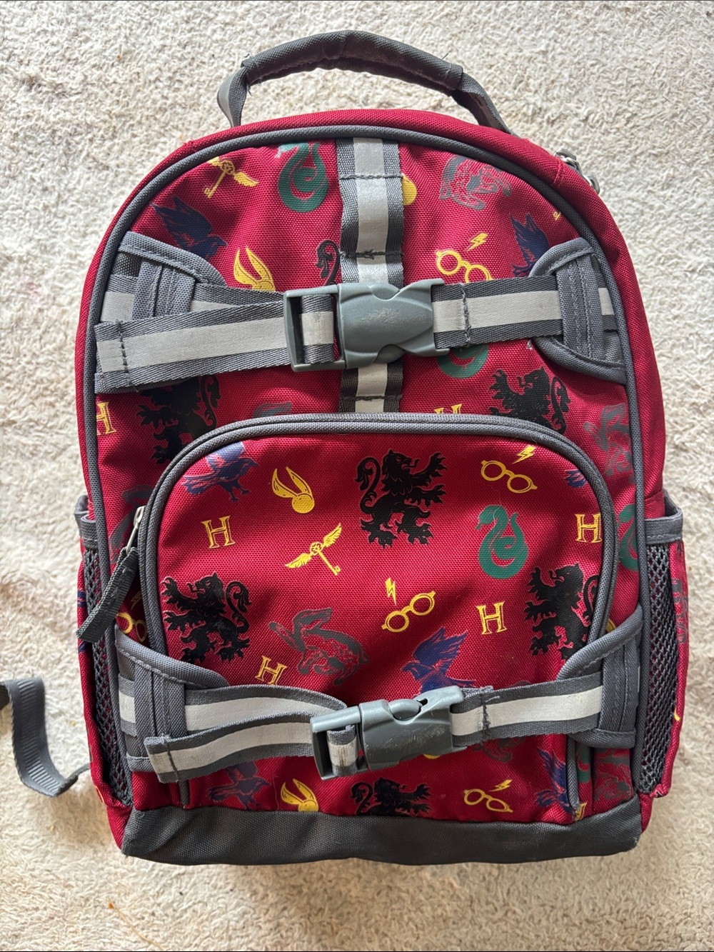 Pottery Barn Kids Red Wizard Crest Backpack with Gray Trim